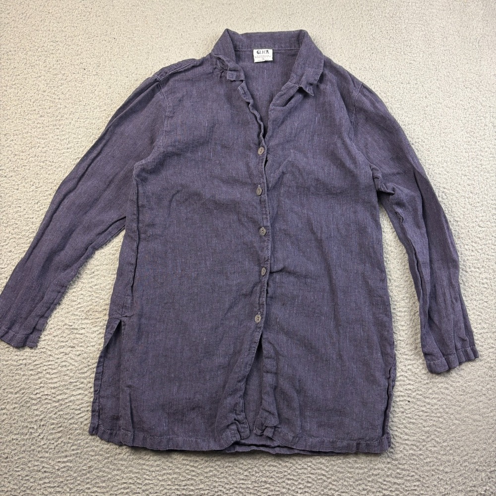 VTG Click Linen Shirt Womens Small Purple Button Up Tunic Made USA Lagenlook